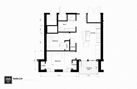 Floor plan for 2 beds, 1 bath, 736 sqft